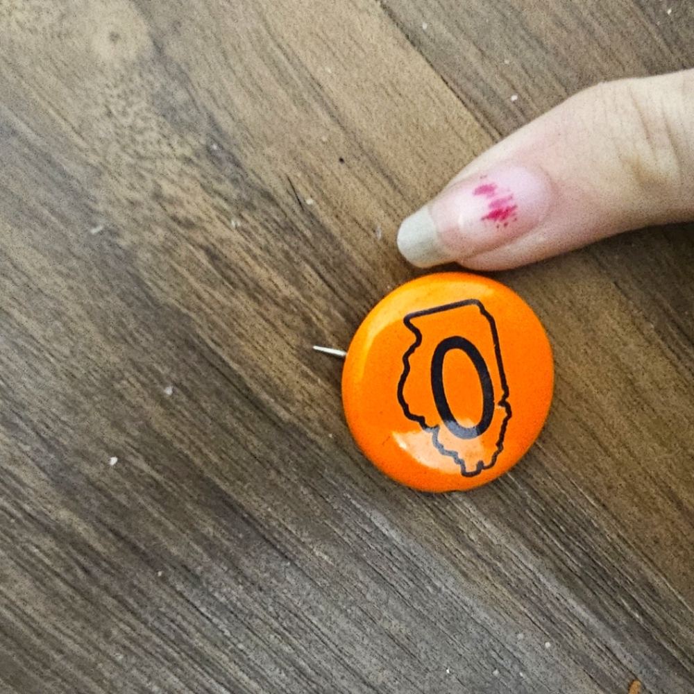 Orange Illinois State 0 Center Button 60s S